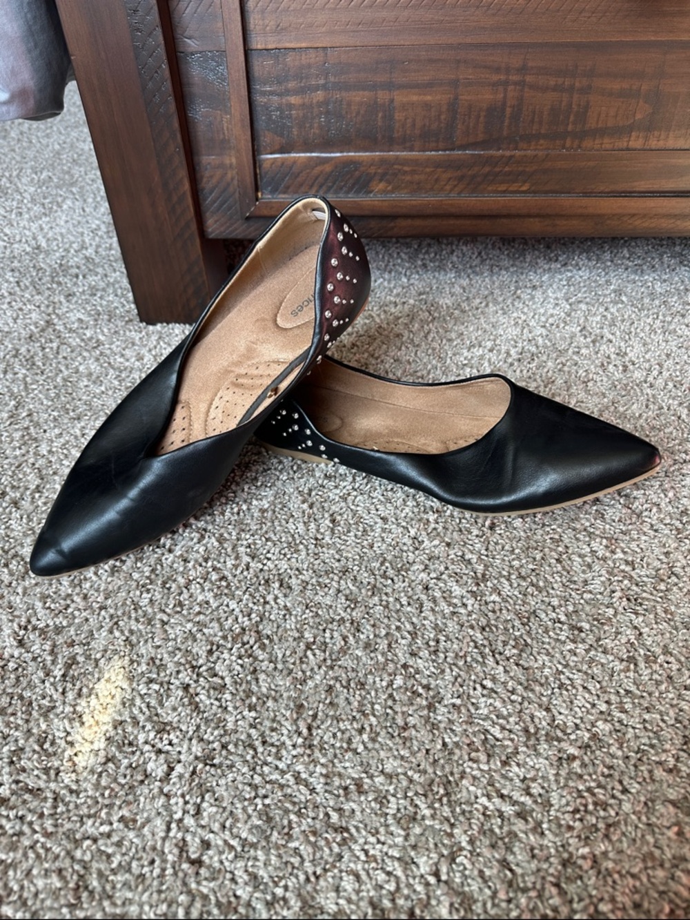 Maurices Black Pointed Toe Flats with Studded Accent